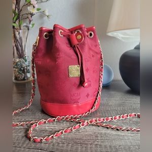 MCM vintage red nylon bucket crossbody bag